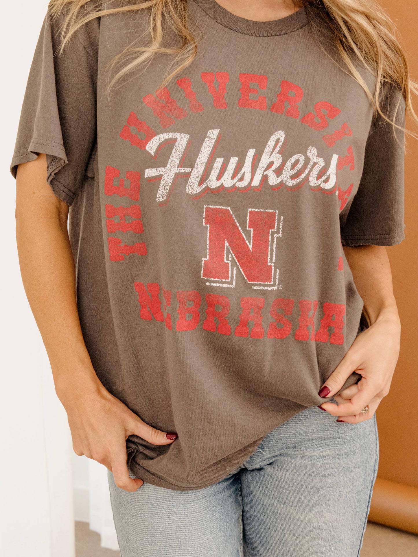 LivyLu - Nebraska Huskers Draft Charcoal Thrifted Tee