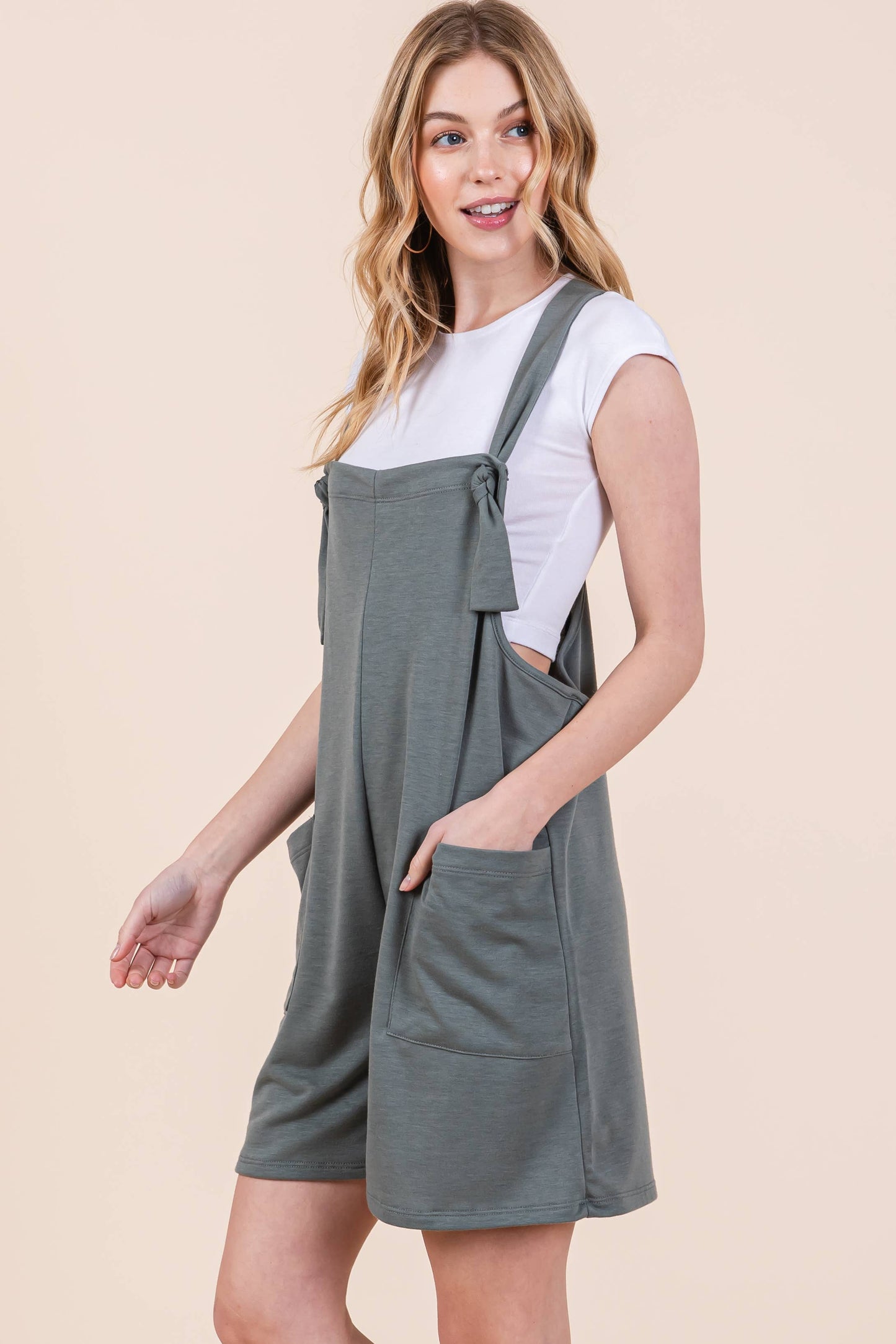 Dusty Olive Casual Tie Romper