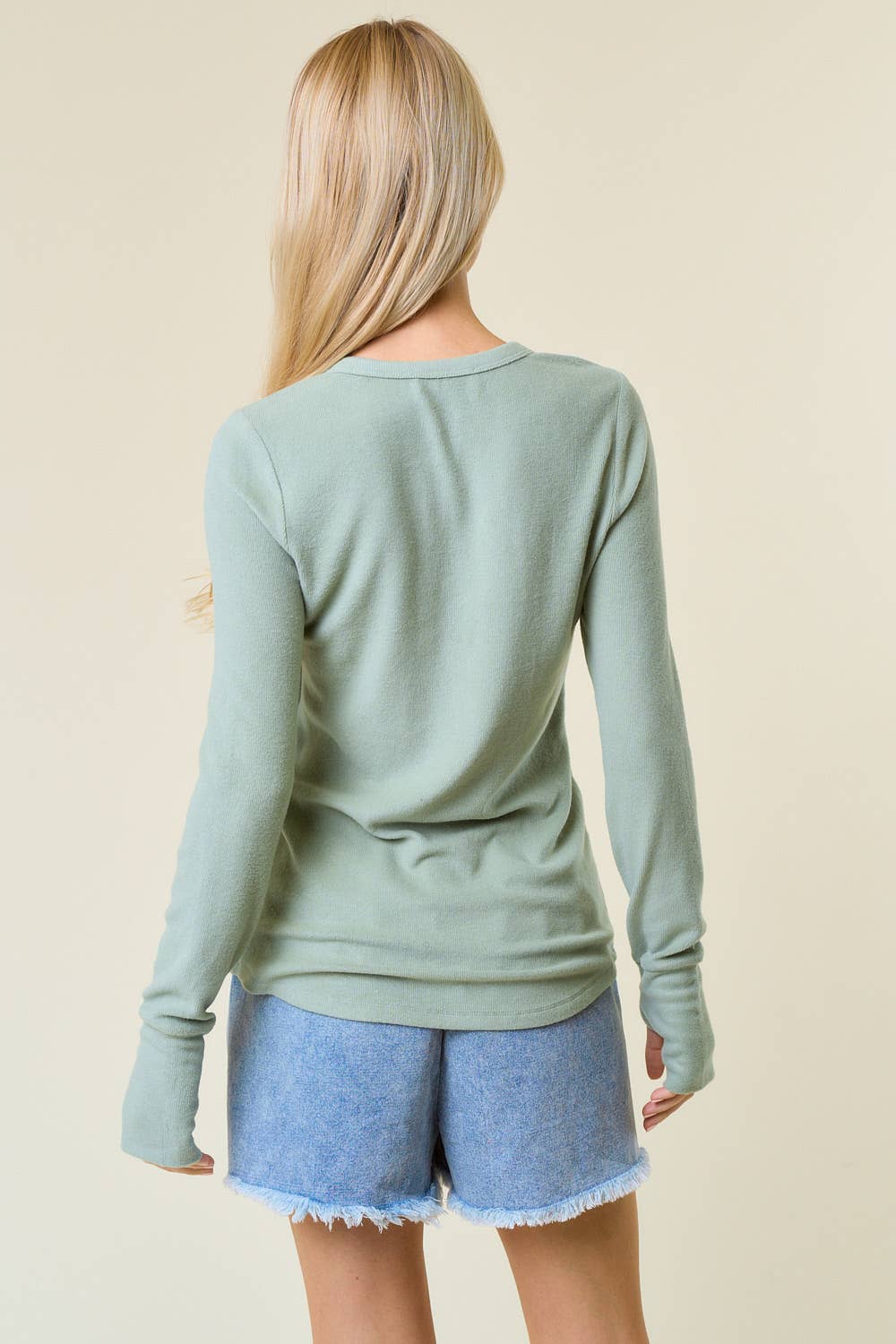 Doe & Rae Brushed Rib Henley Top Sage