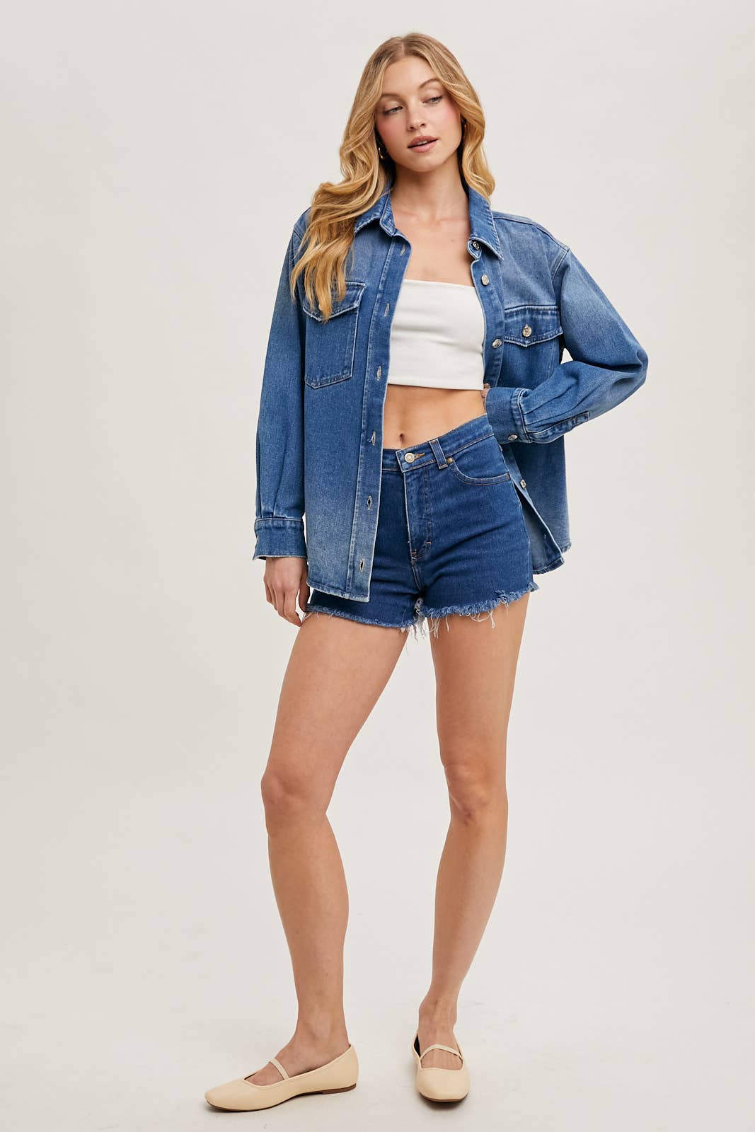 Washed Denim Button Jacket