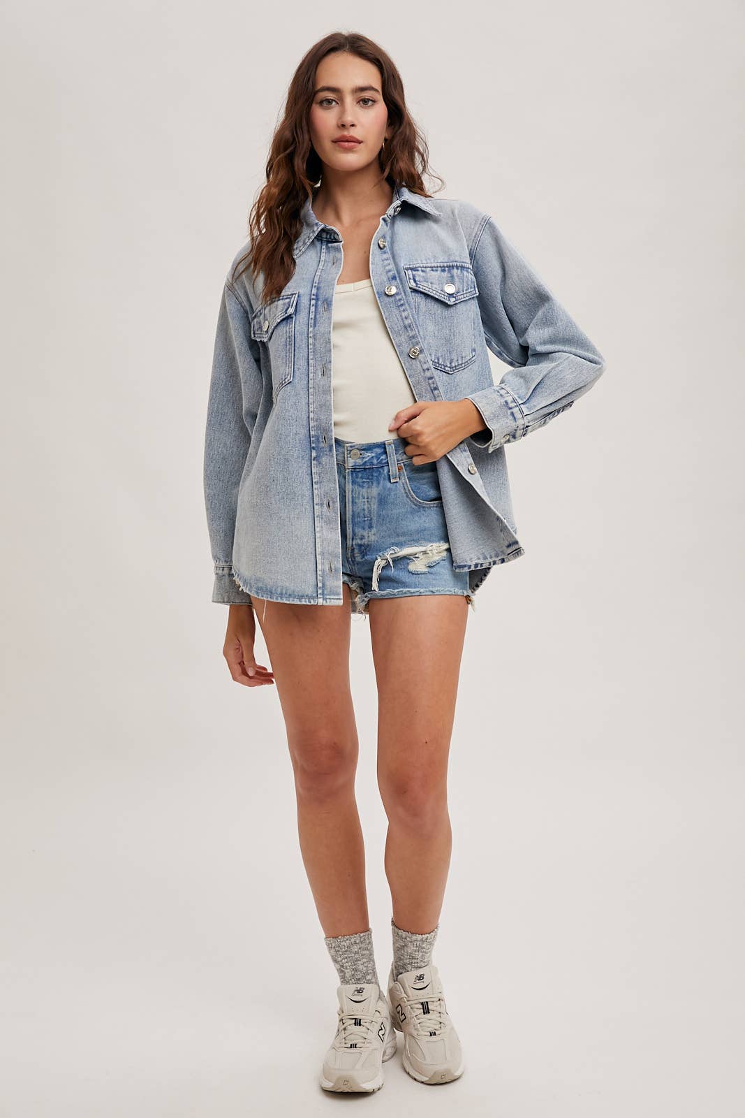 Washed Denim Button Jacket