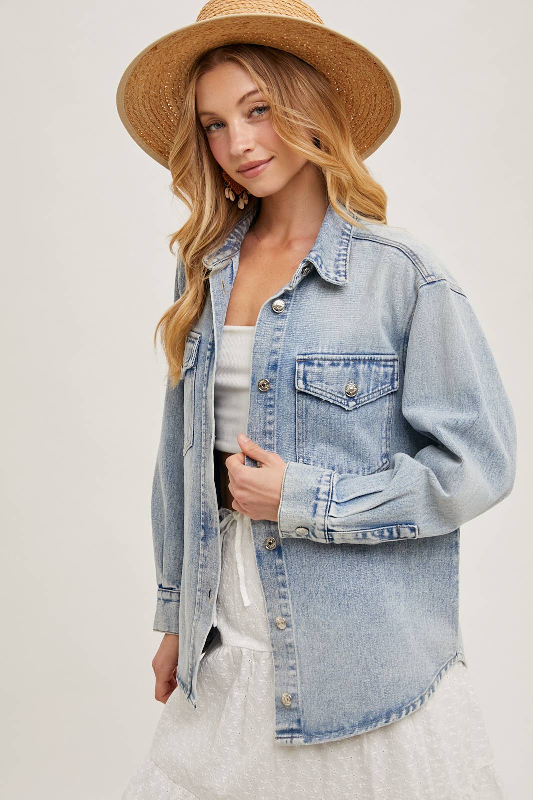 Washed Denim Button Jacket
