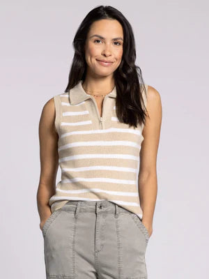 Bella Vest Khaki White Stripe