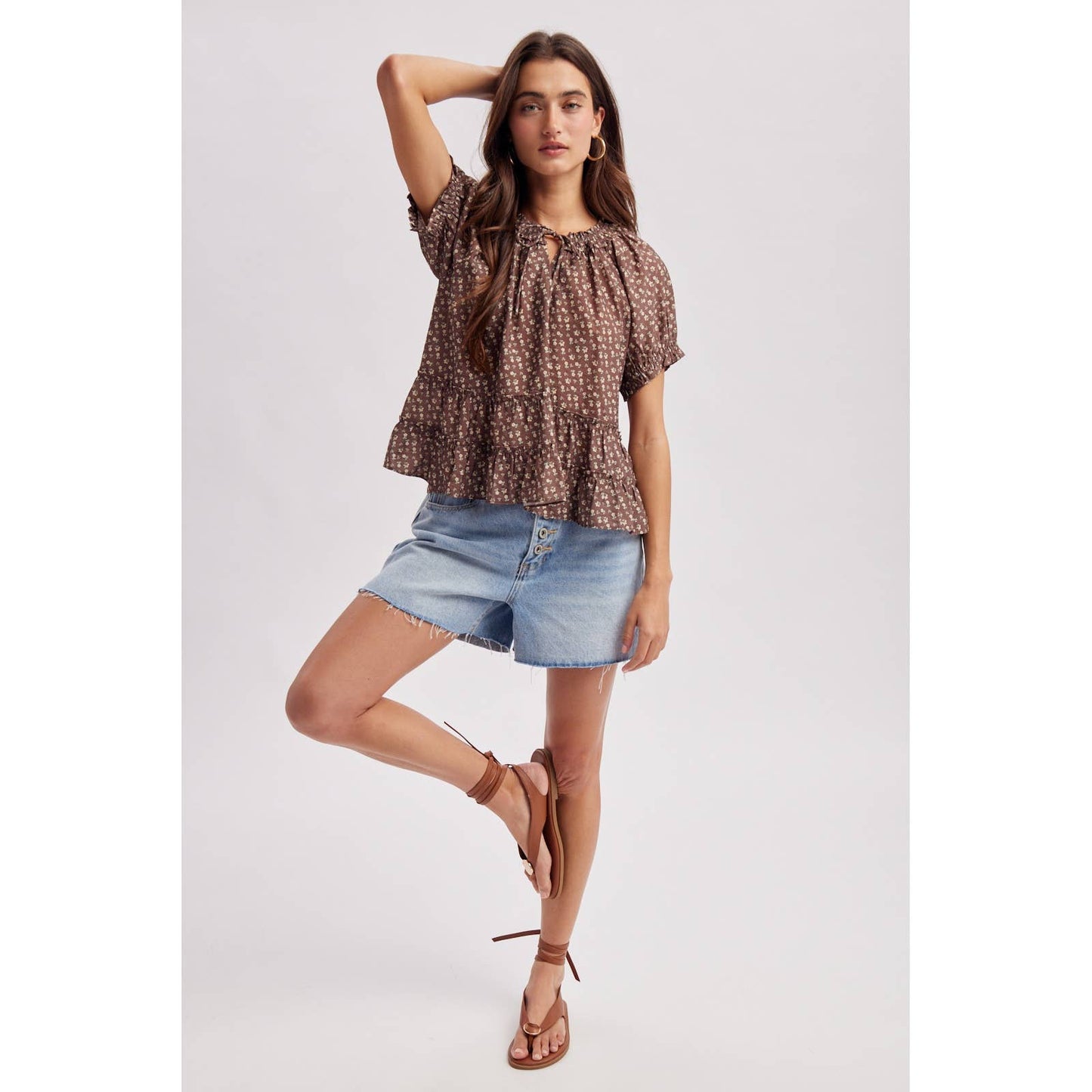 Wishlist Tie Neck Floral Blouse