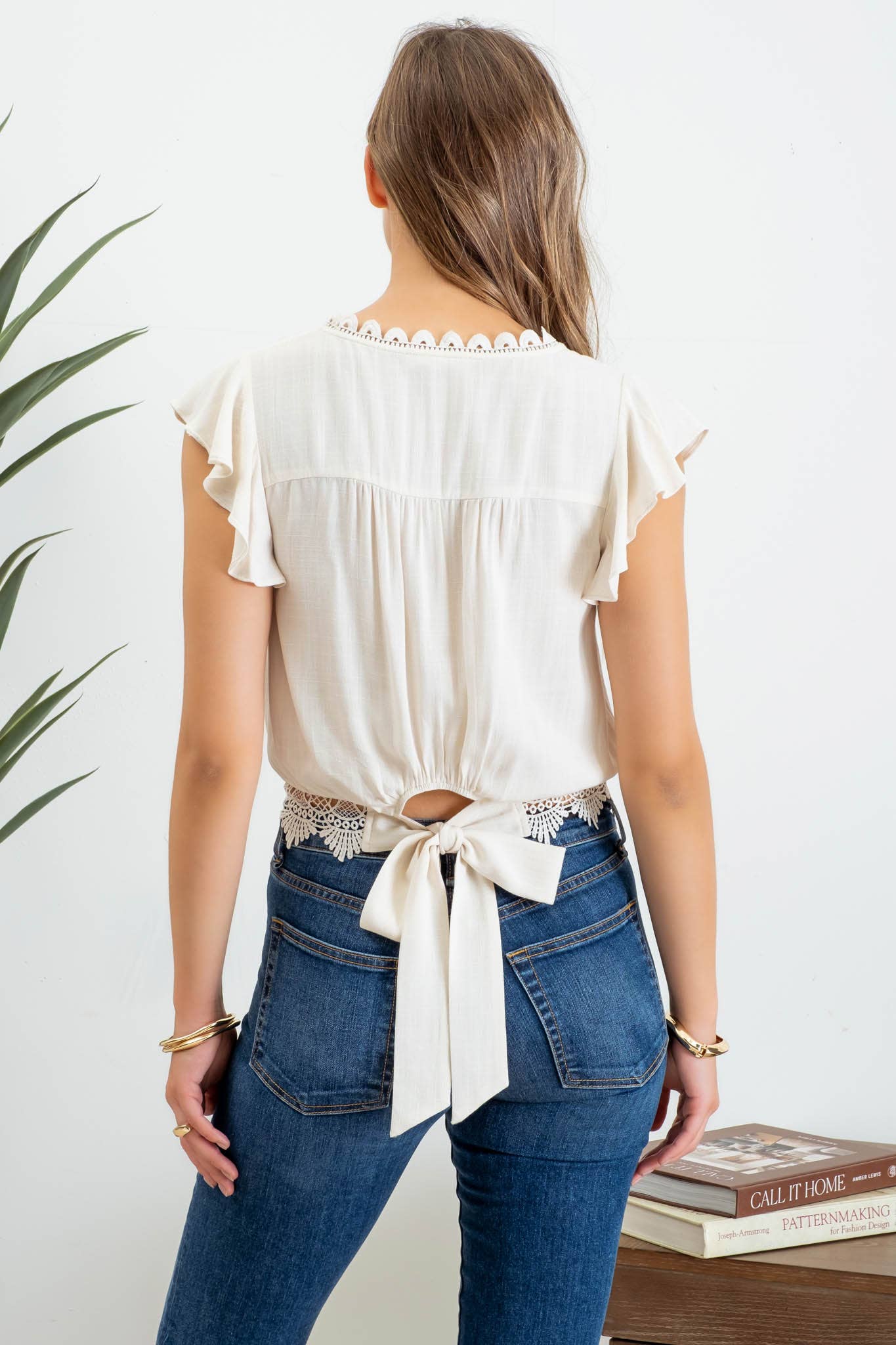 Cream Lace Trim Back Crop Top