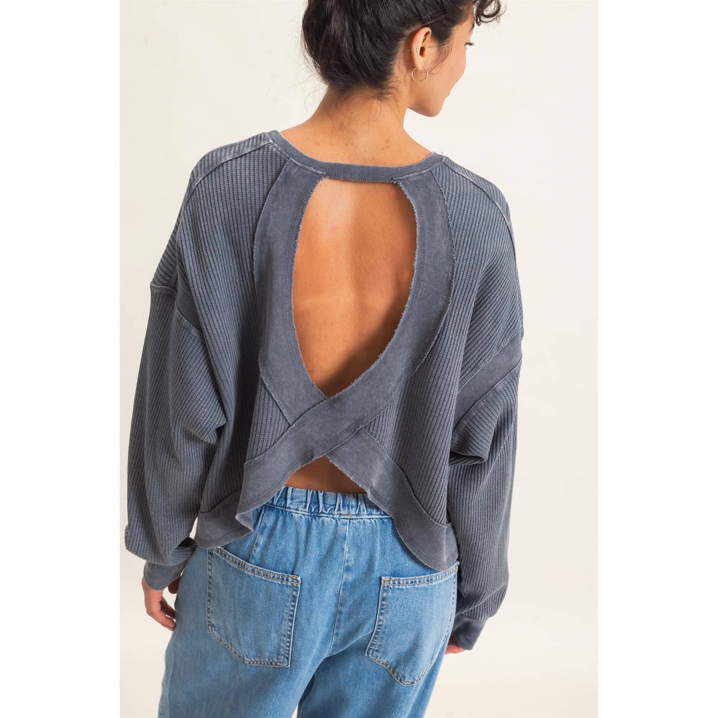 Double Zero - Mineral Wash Waffle Open Back Top