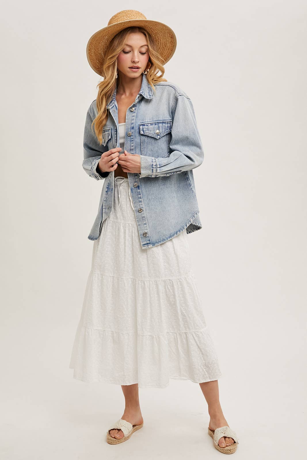 Washed Denim Button Jacket