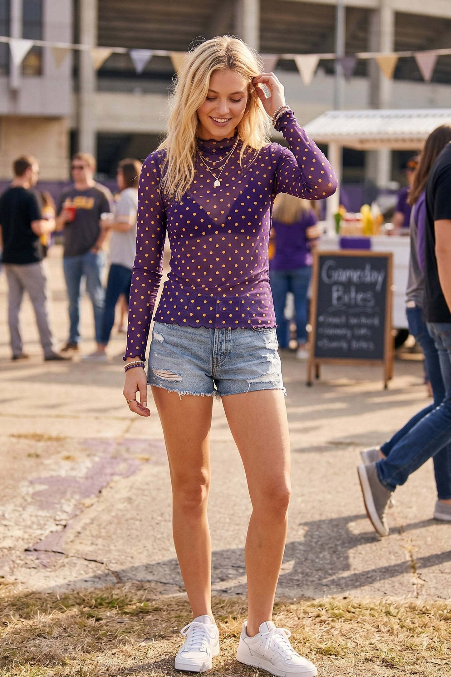 Sewn and Seen - Polka Dot Mesh Long Sleeve Top