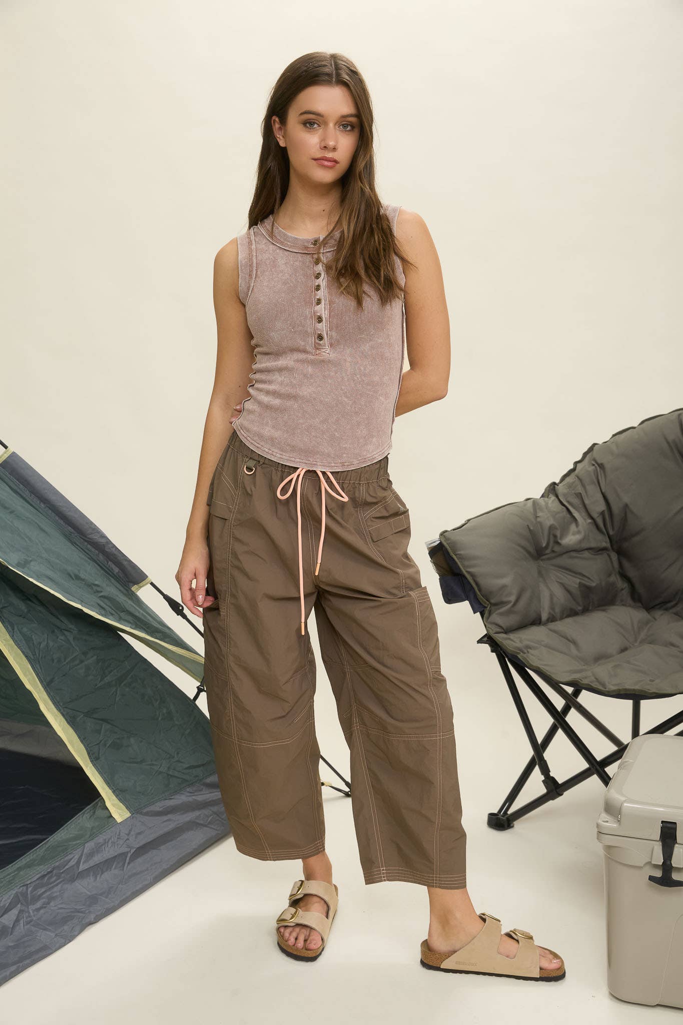 Washed Henley Exposed Hem Knit Top