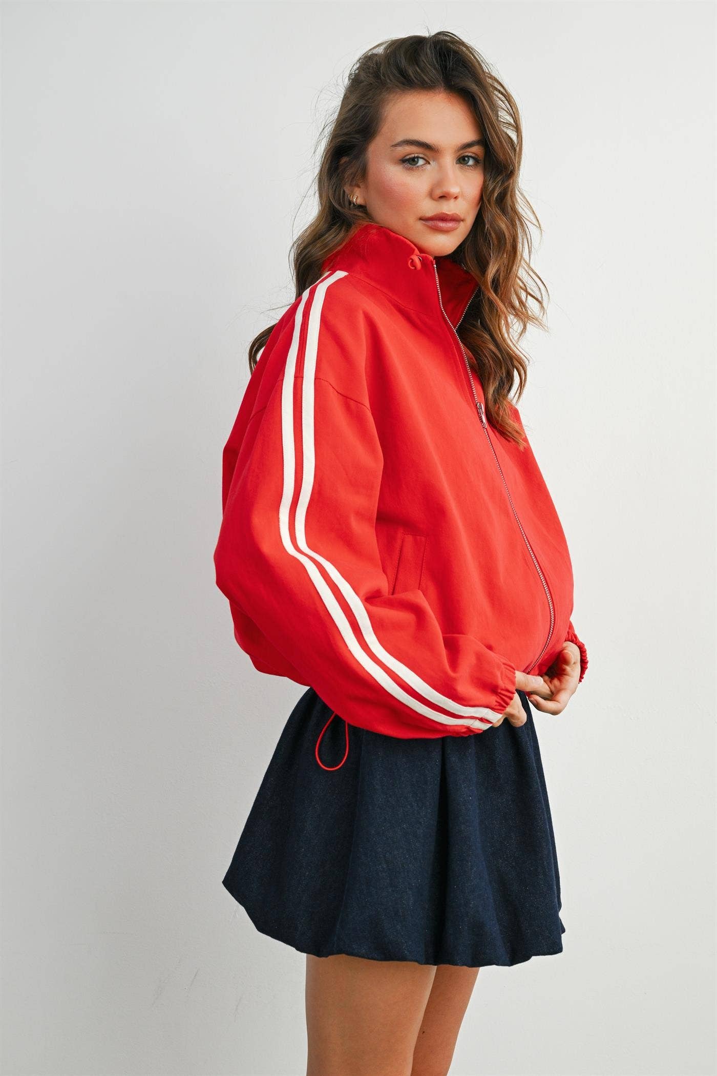 BUTTERMELON - Striped Zip-Up Athletic Jacket