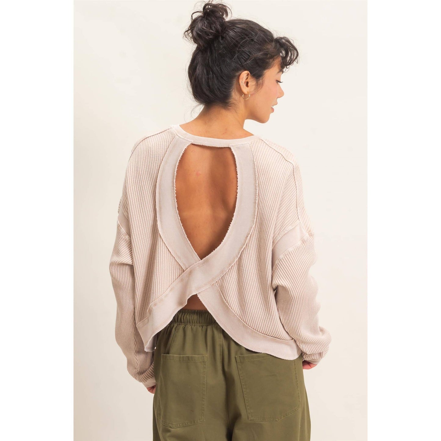 Double Zero - Mineral Wash Waffle Open Back Top