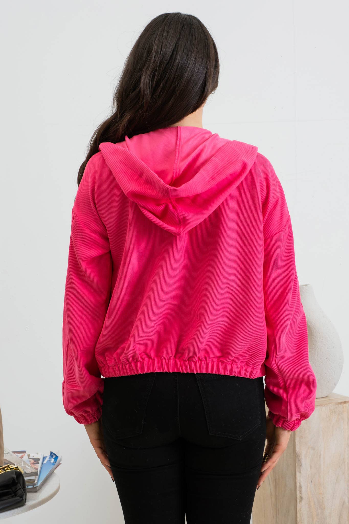 Fuchsia Corduroy Zip Up Jacket