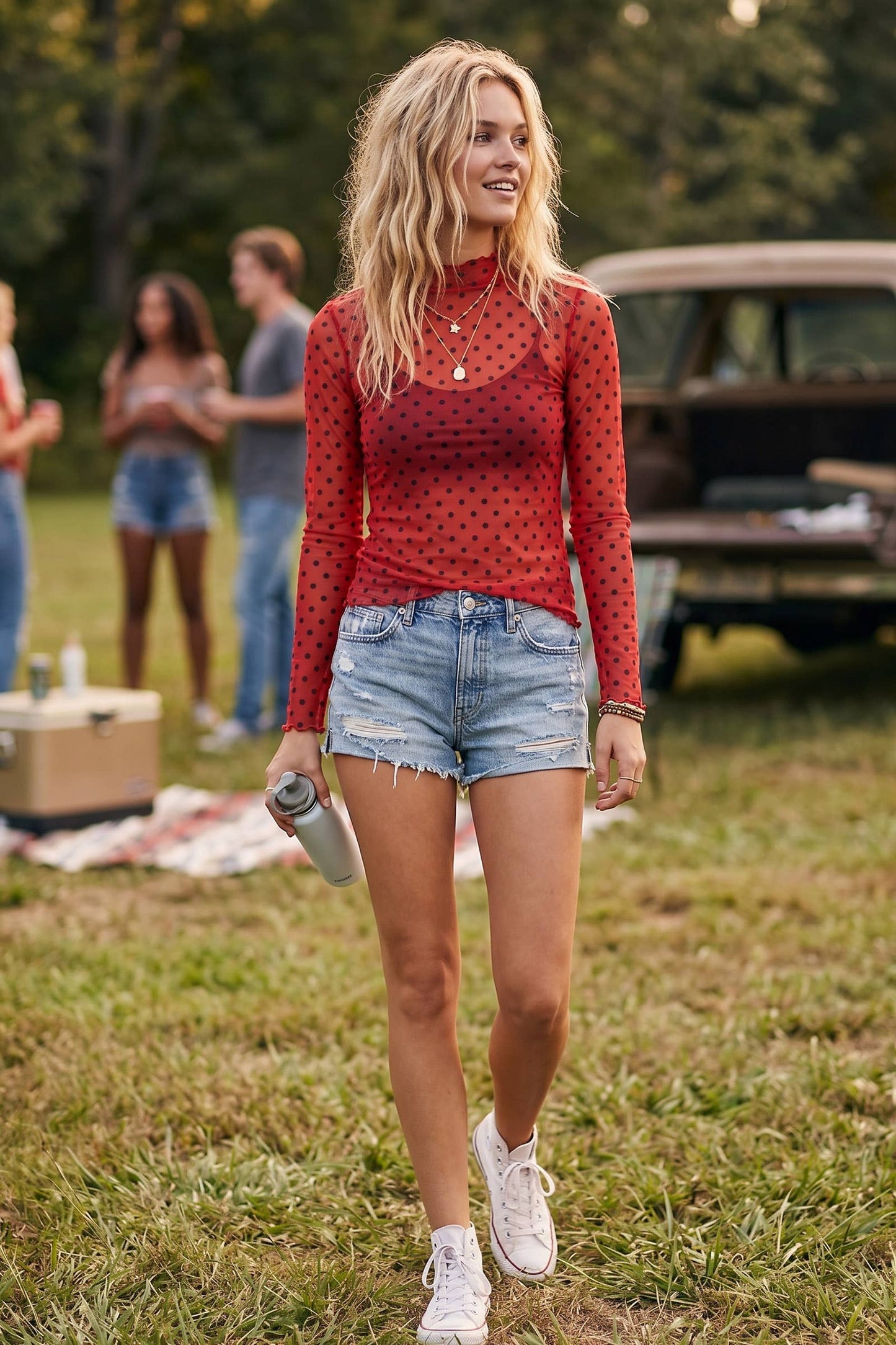 Sewn and Seen - Polka Dot Mesh Long Sleeve Top