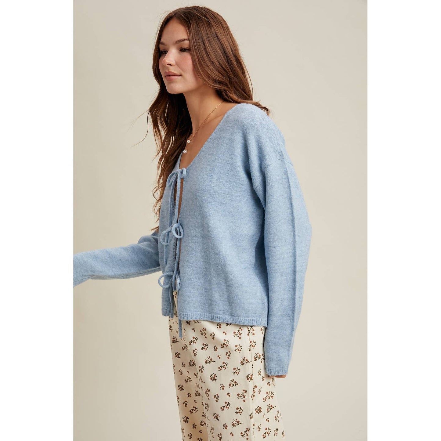 Sky Brushed Tie Front Sweater