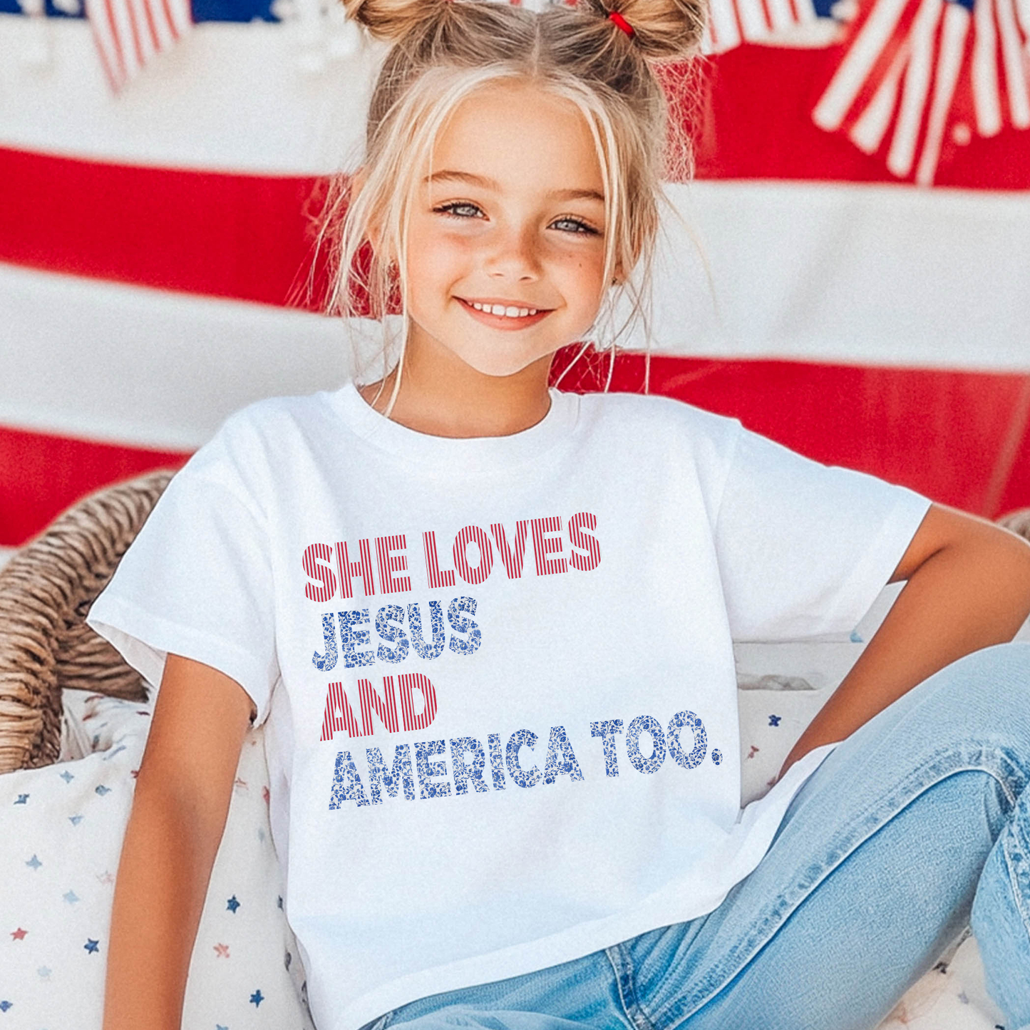 Holland Ave Clothing - Kids 4th of July Tee | Loves Jesus and America Too