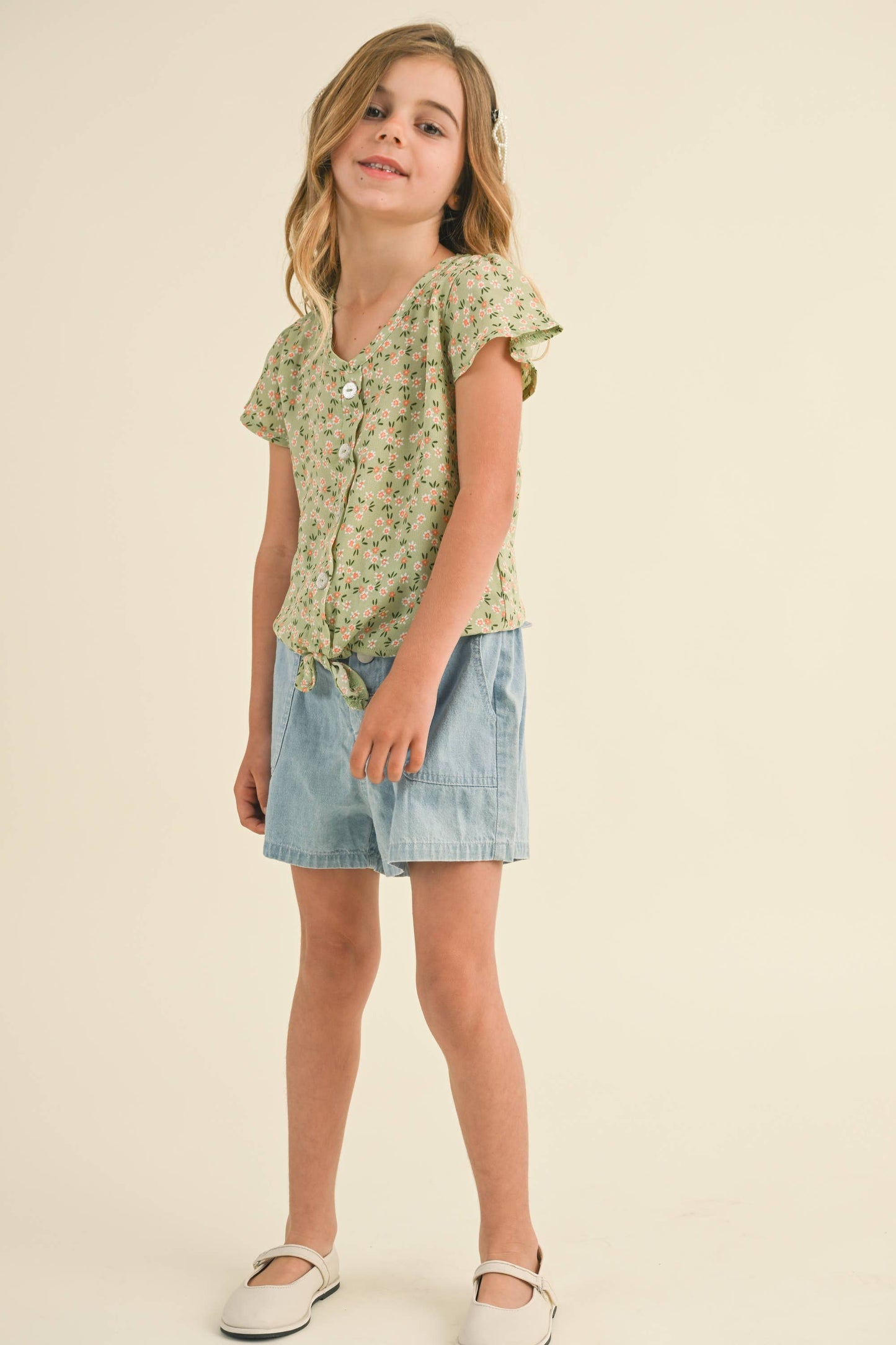 Flutter Sleeve Glitter Button Down