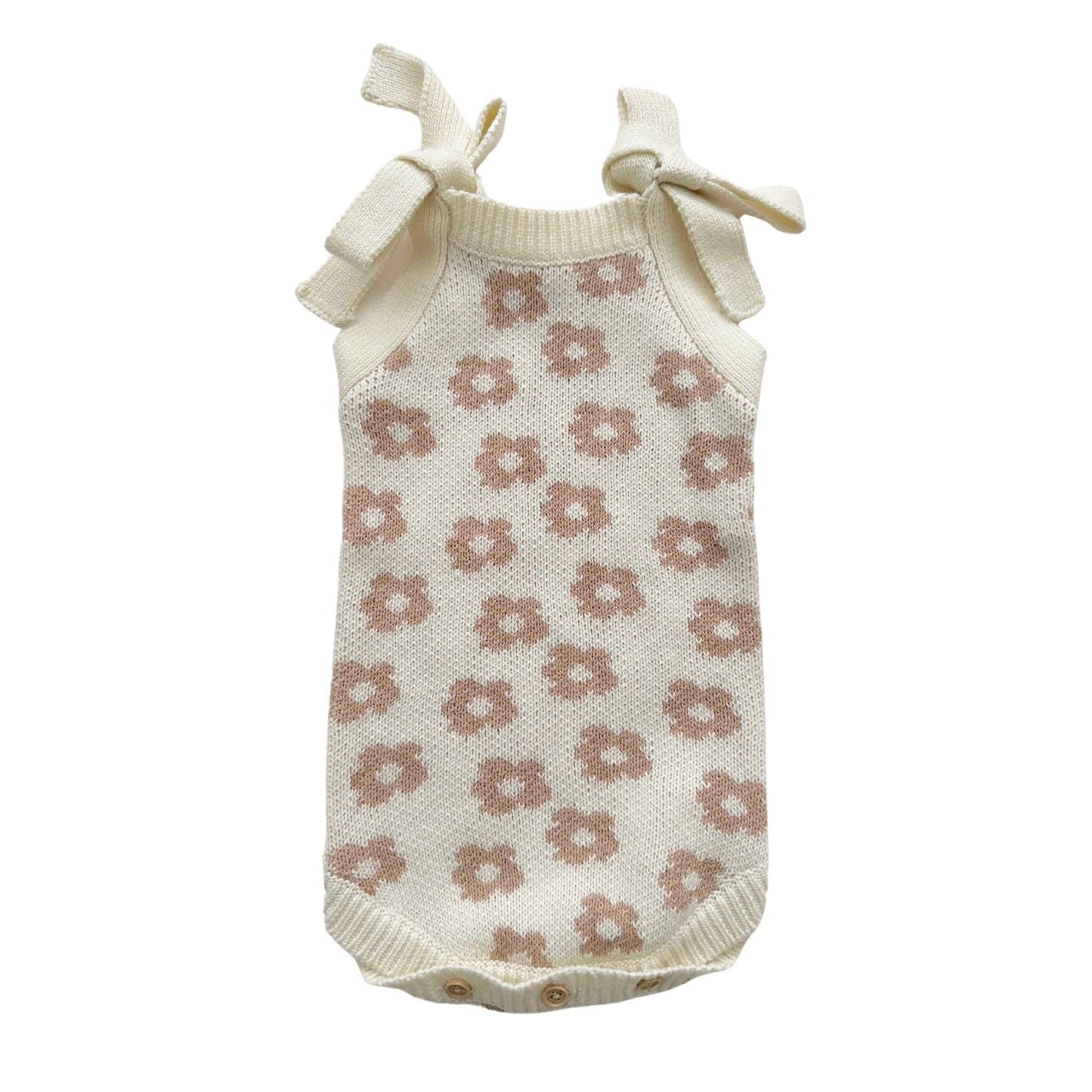 Organic Knit Romper Mocha Daisy
