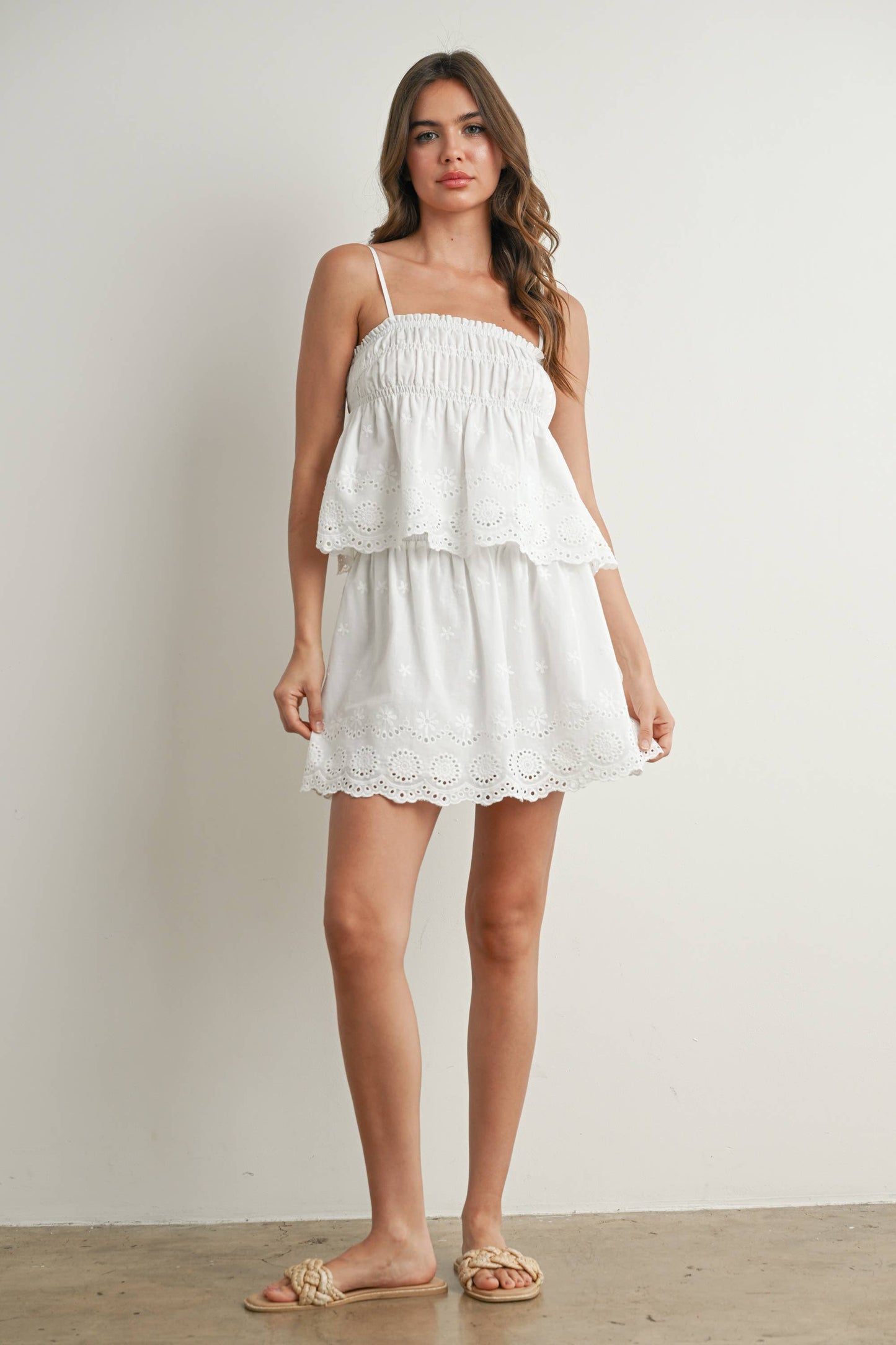 Eyelet Ruffle Smocked Skirt