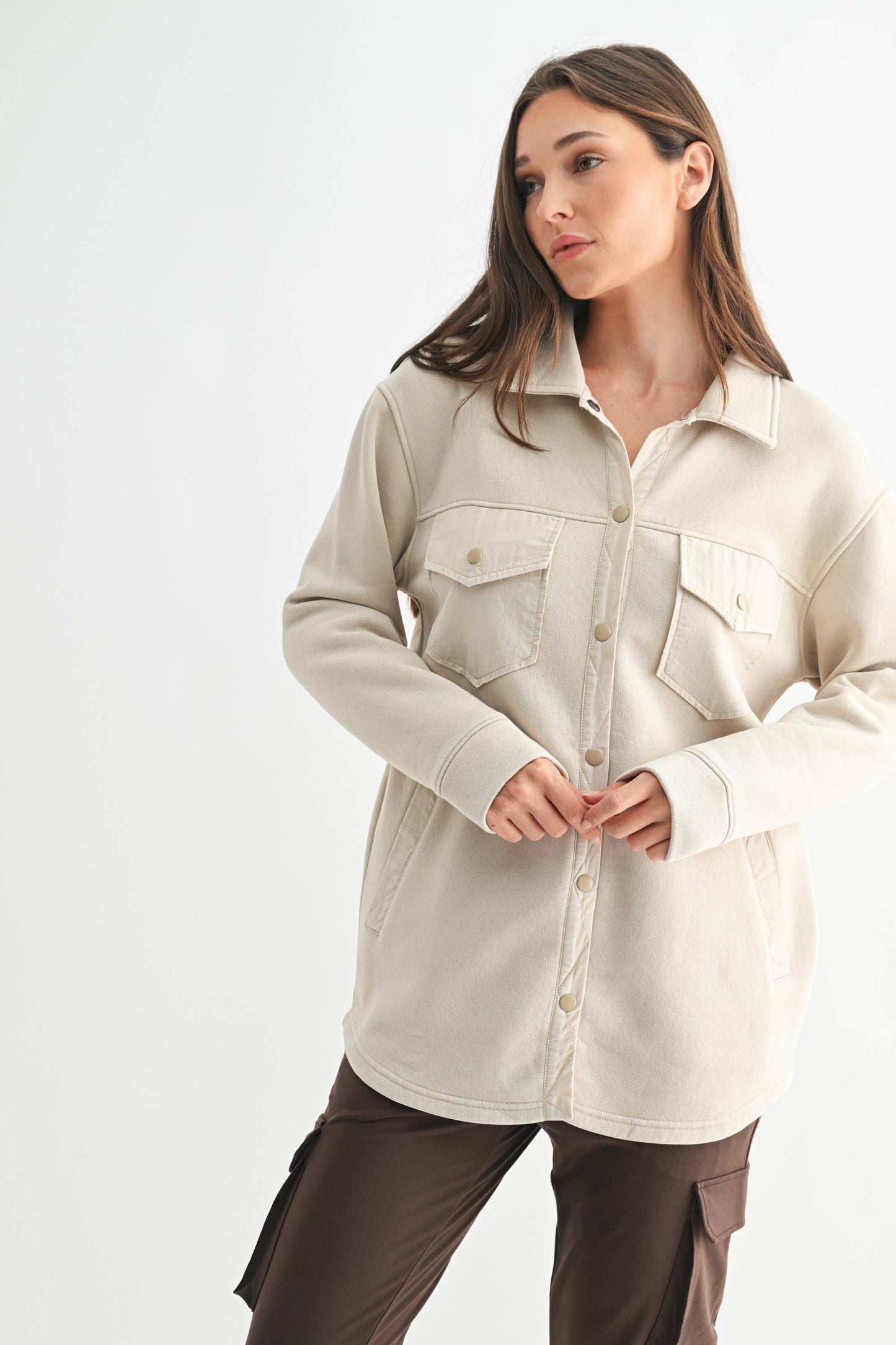 Snap-On Shacket with Pockets