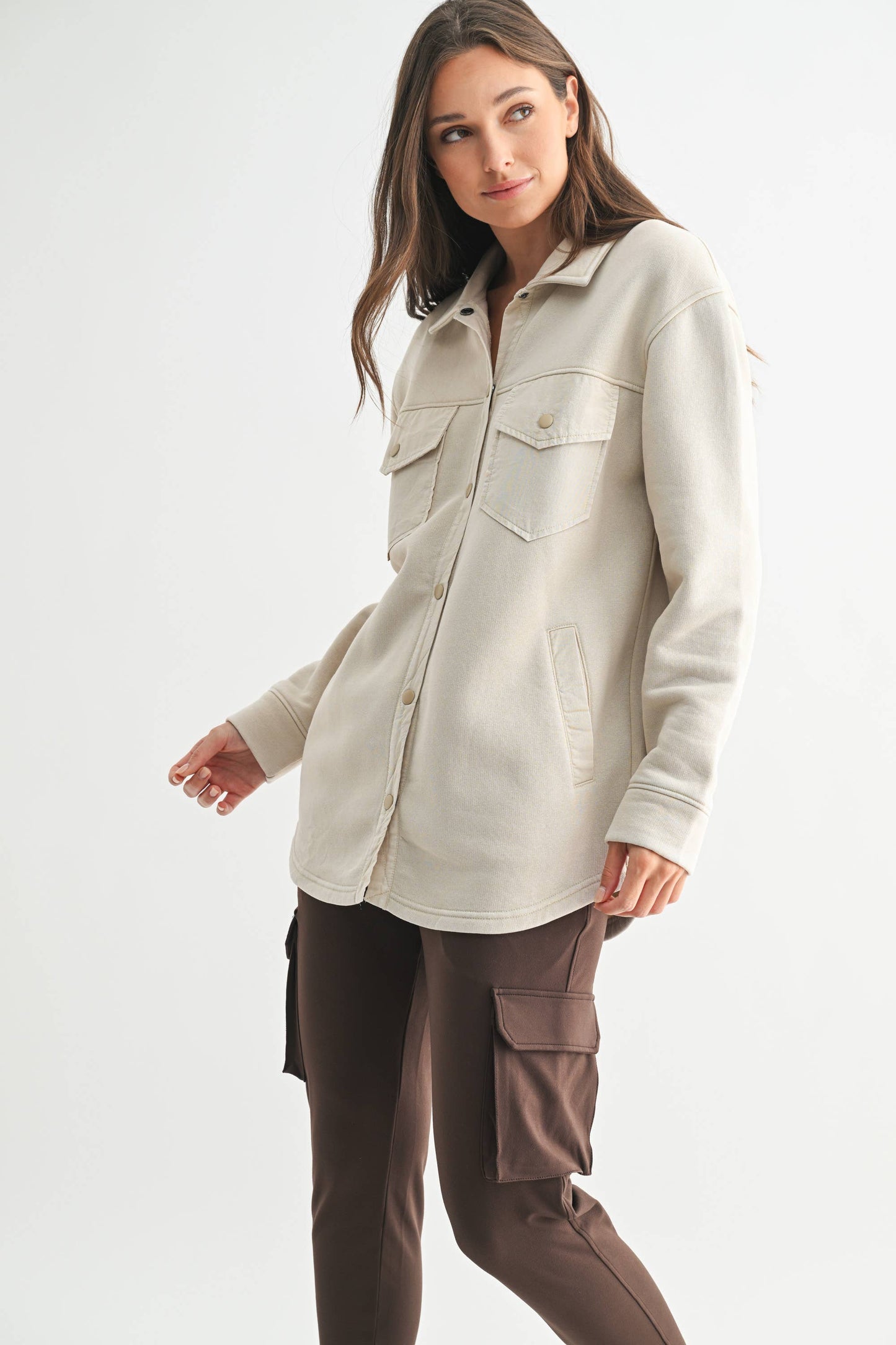 Snap-On Shacket with Pockets