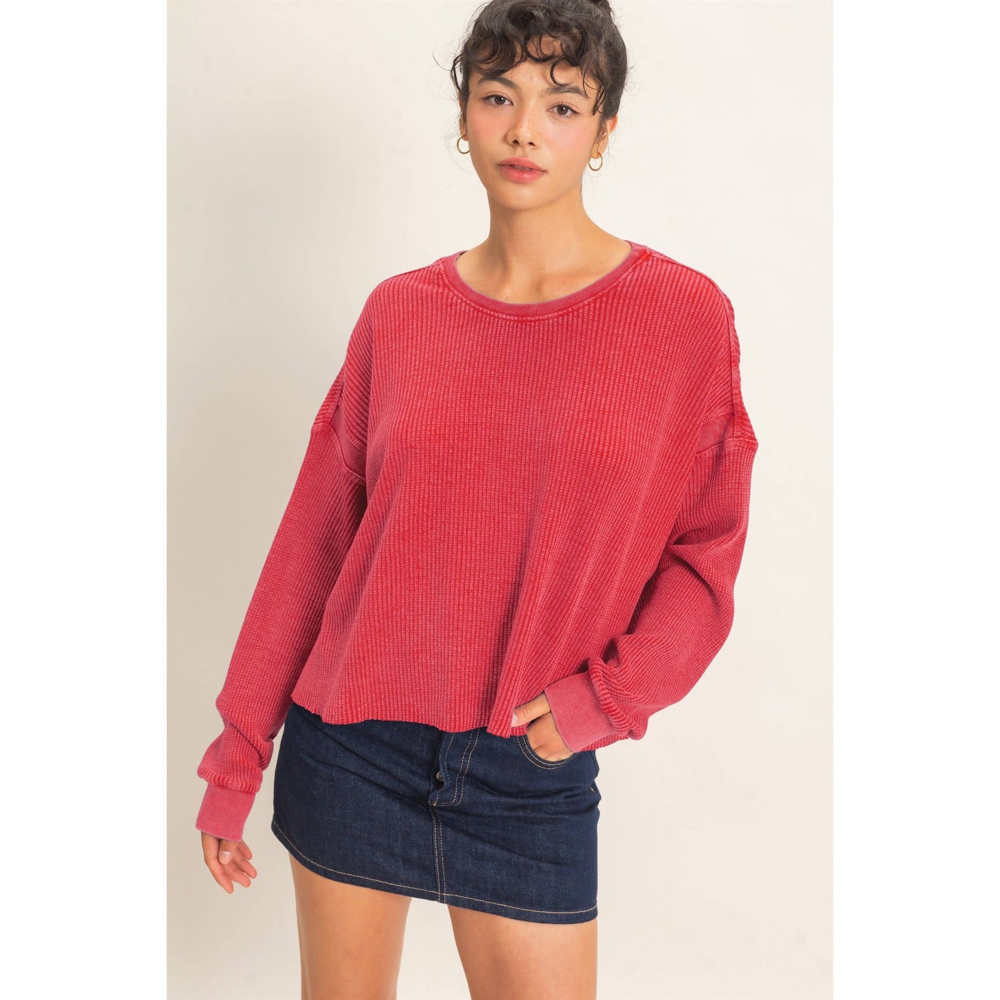 Double Zero - Mineral Wash Waffle Open Back Top