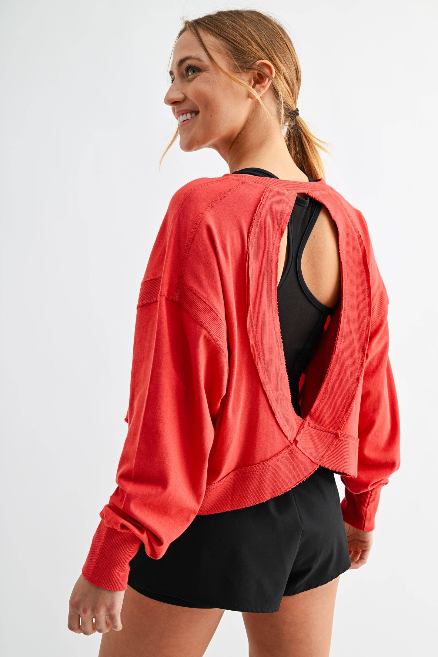 Mono B - Crescent Pima Cotton Open Back Long Sleeve Tee