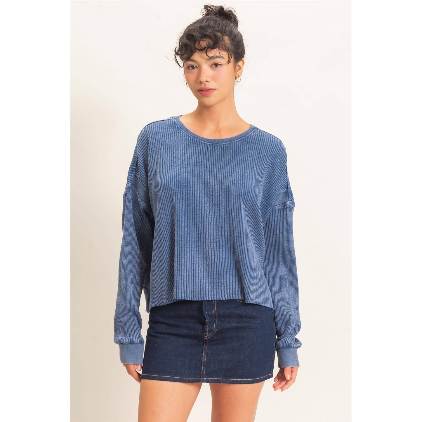 Double Zero - Mineral Wash Waffle Open Back Top