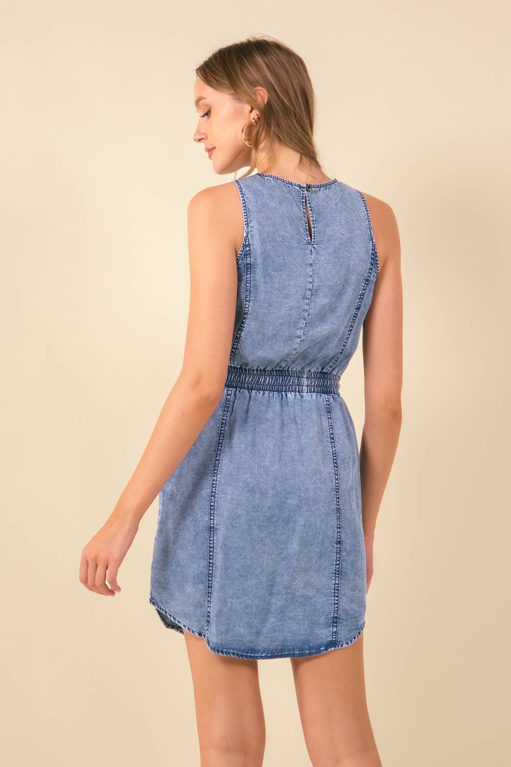 Drawstring Sleeveless Denim Dress