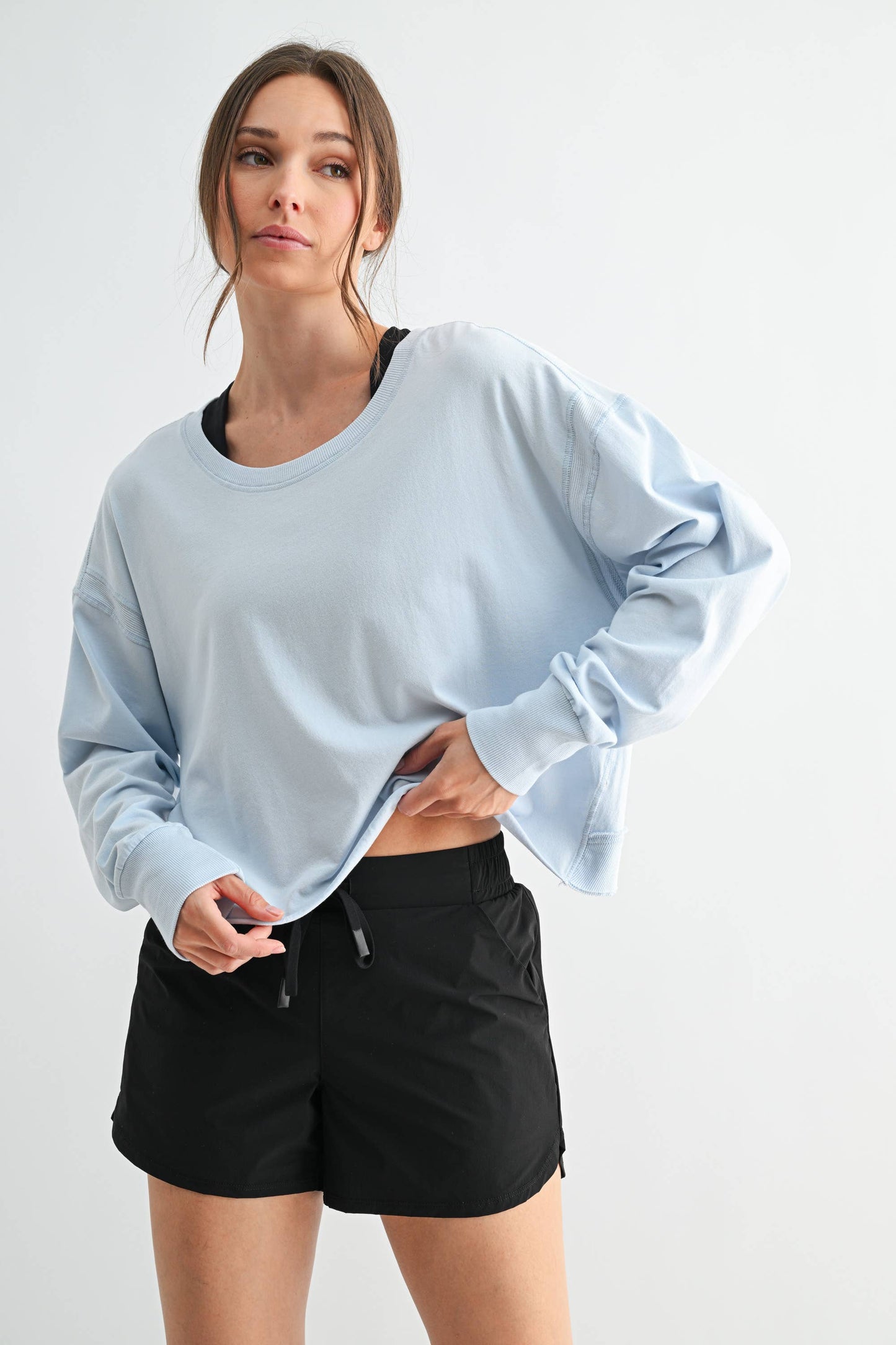 Mono B - Crescent Pima Cotton Open Back Long Sleeve Tee