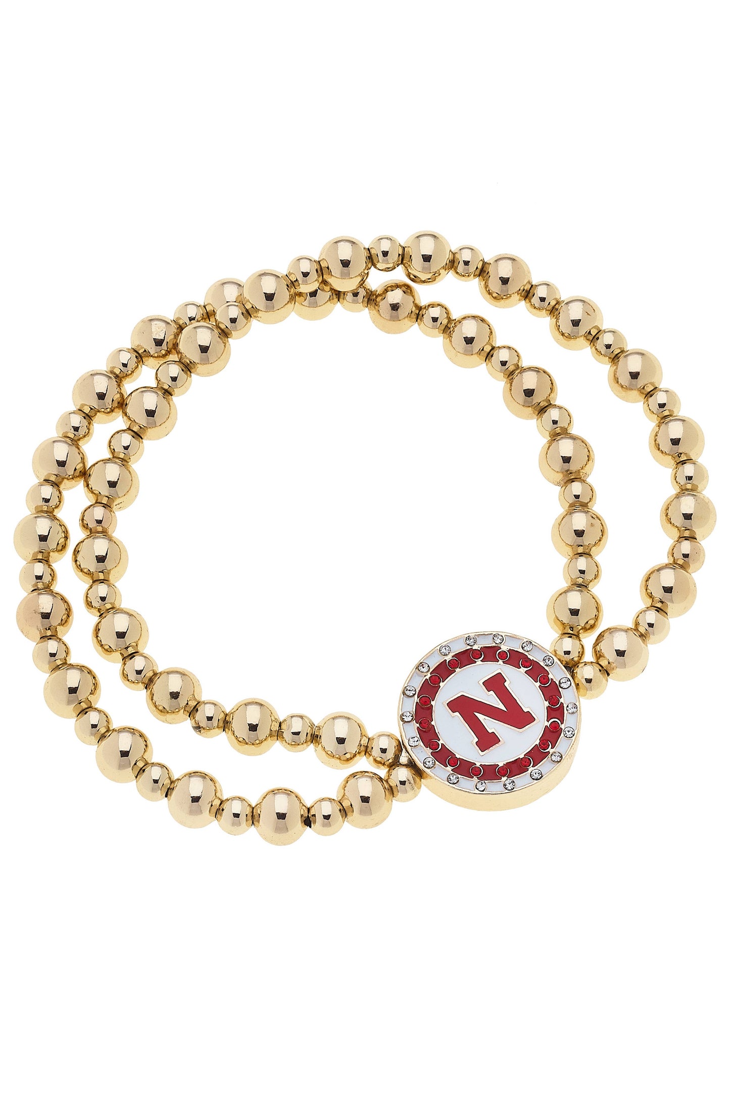 Canvas Style - Nebraska Huskers Pave Disc 2-Row Ball Bead Stretch Bracelet