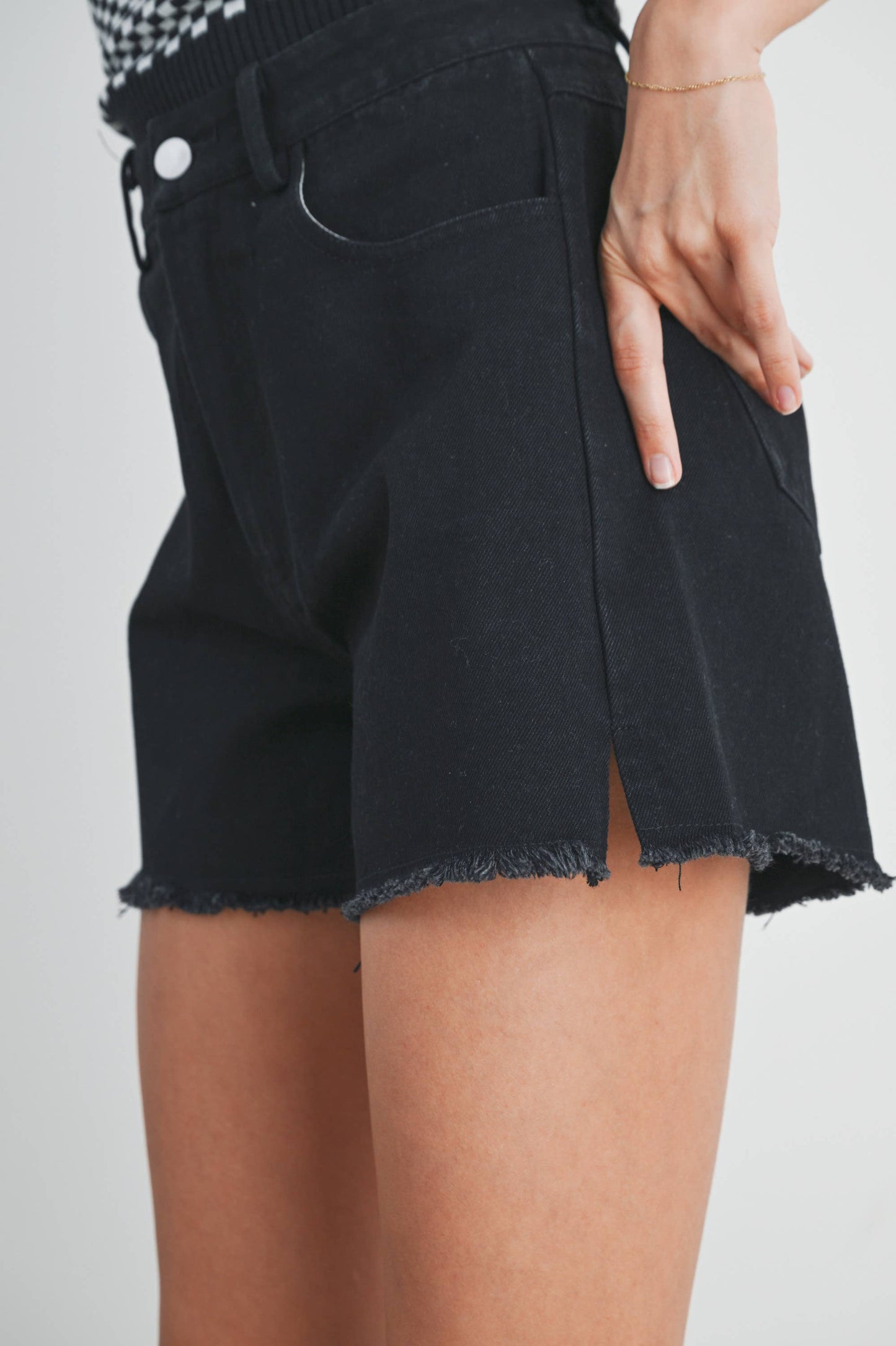 High Waisted Black Denim Shorts