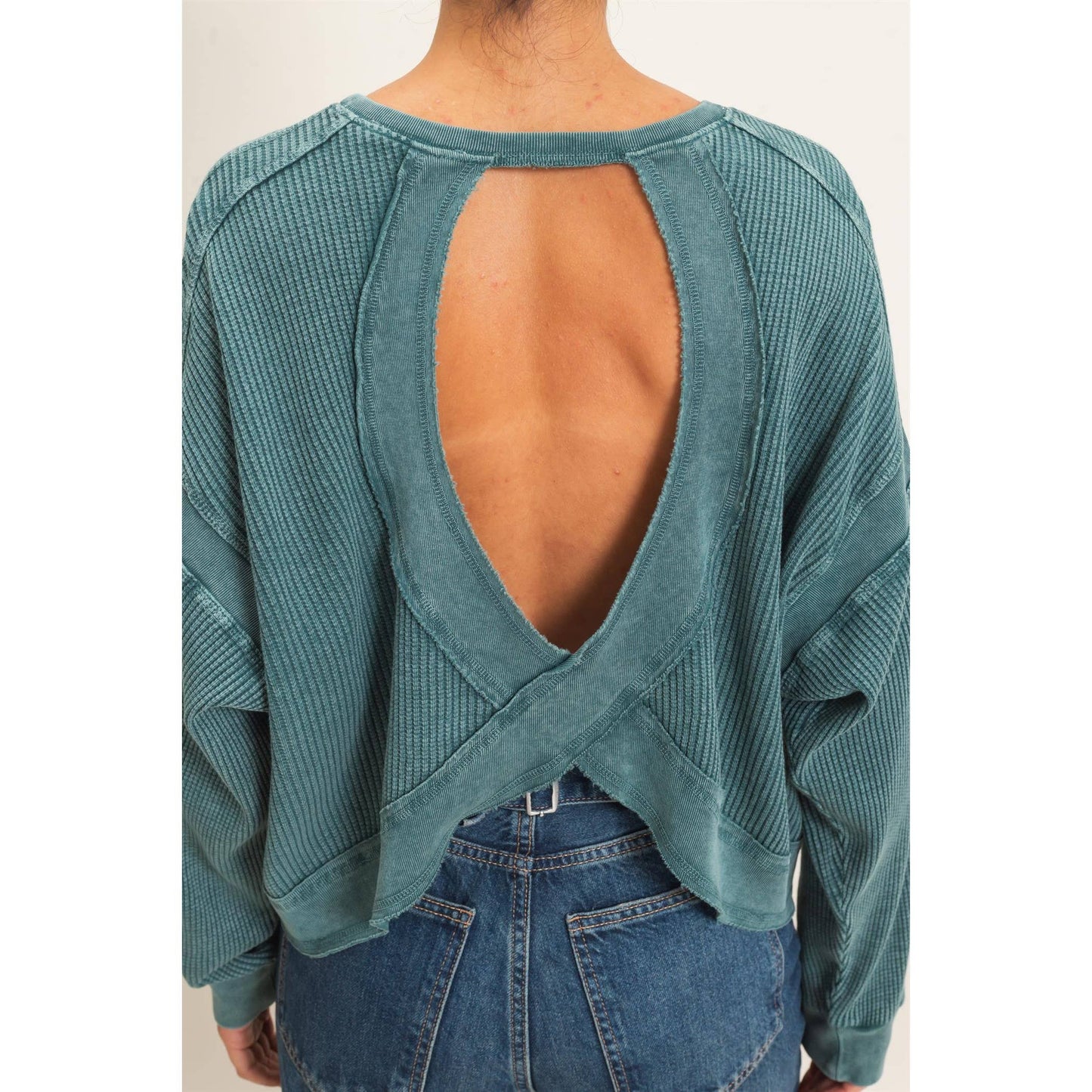 Double Zero - Mineral Wash Waffle Open Back Top