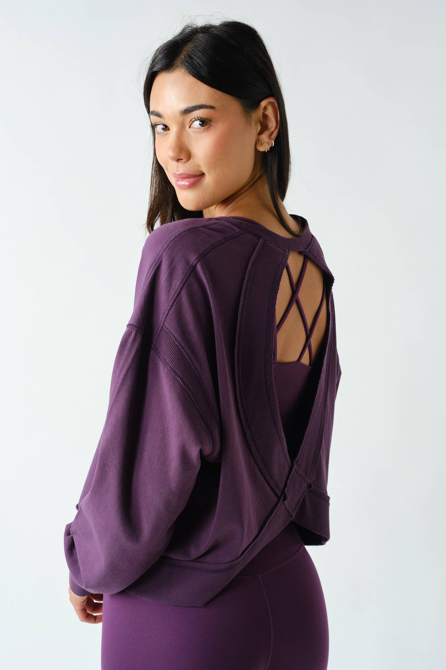 Mono B - Crescent Pima Cotton Open Back Long Sleeve Tee
