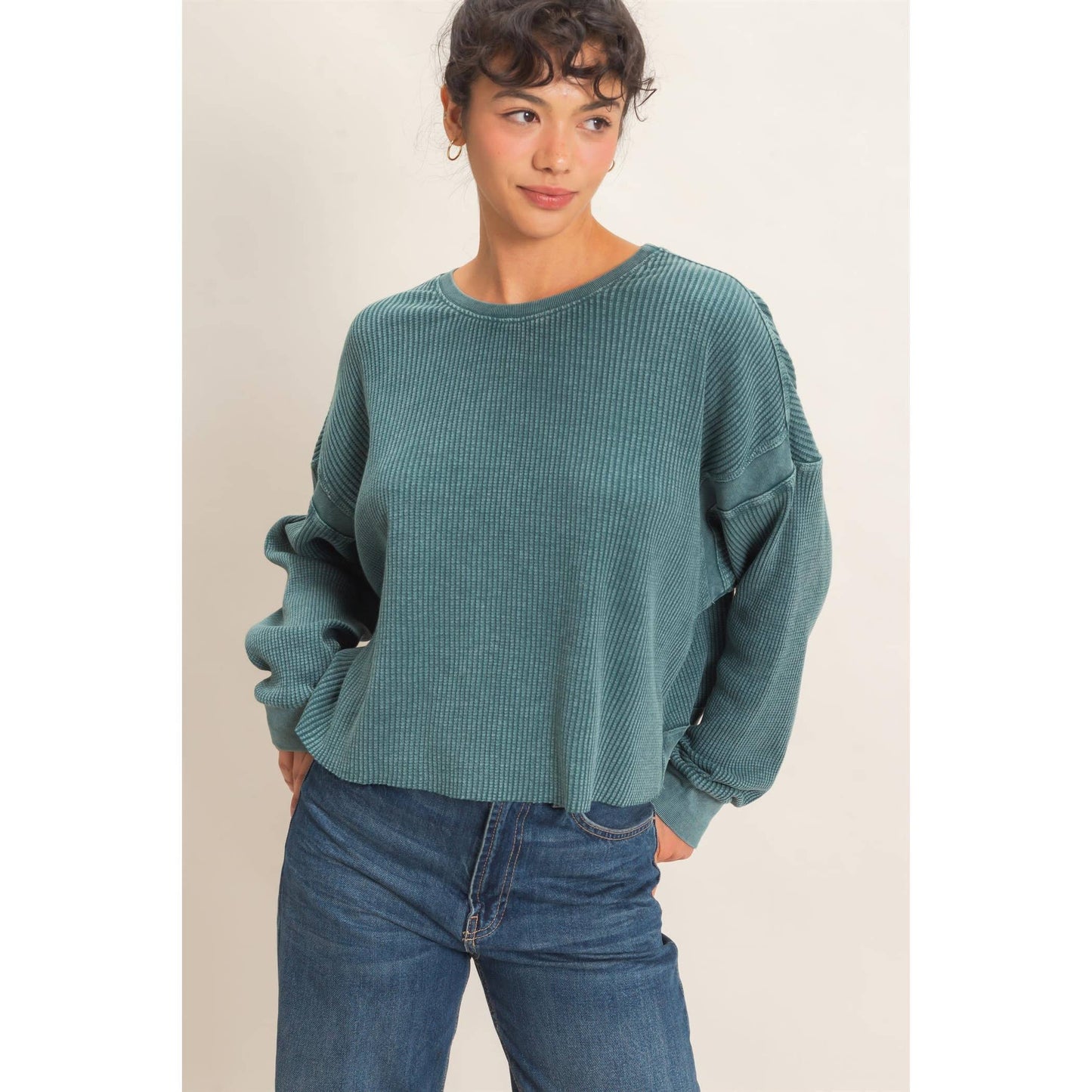 Double Zero - Mineral Wash Waffle Open Back Top