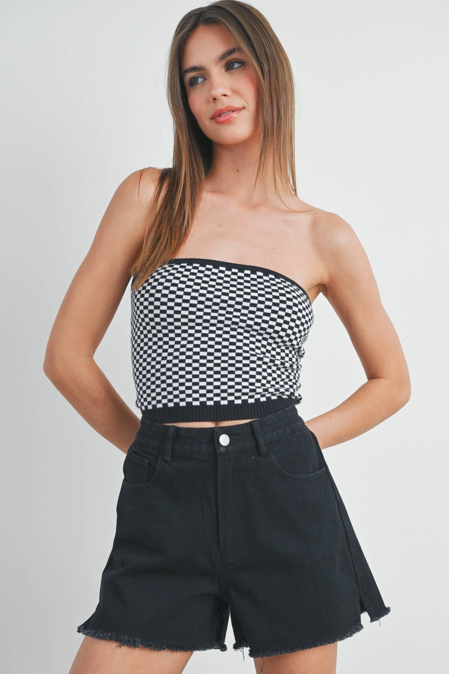 High Waisted Black Denim Shorts