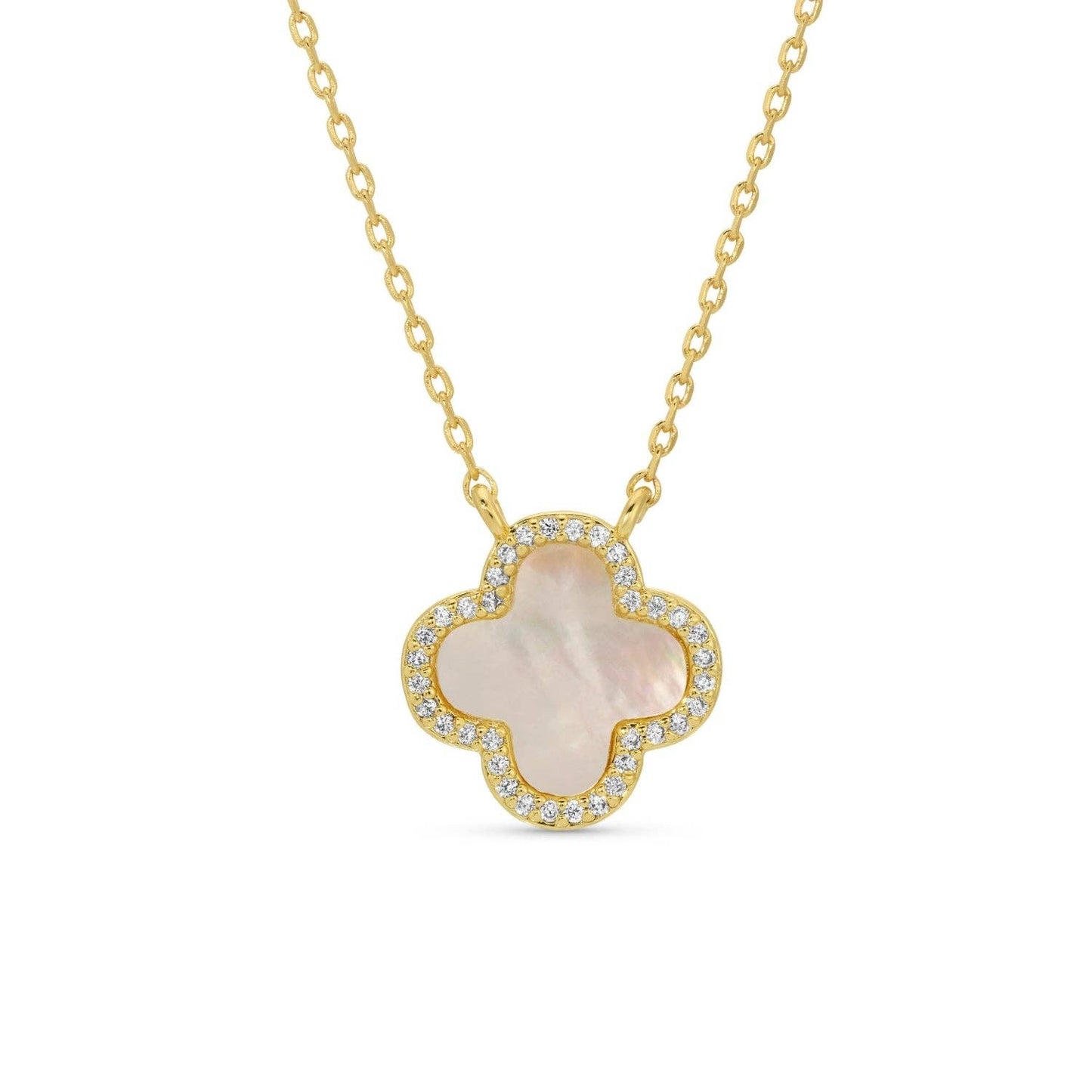 Splendid Iris - Good Fortune, Shell Pavé Quatrefoil Necklace