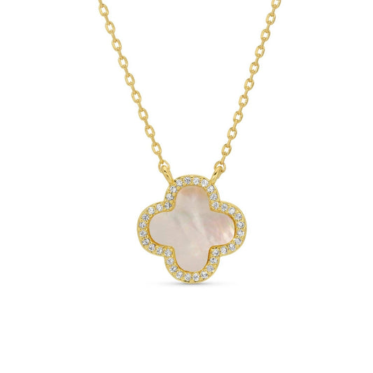 Splendid Iris - Good Fortune, Shell Pavé Quatrefoil Necklace