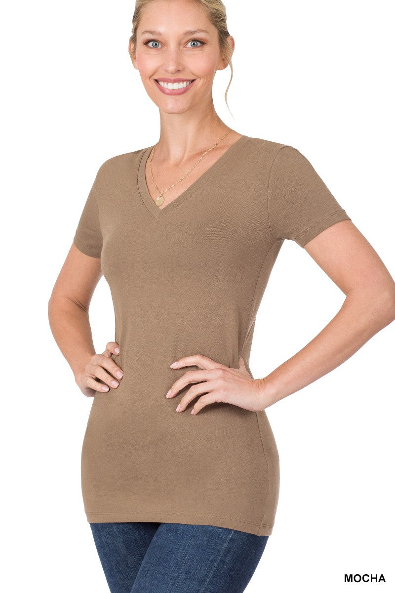 Mocha Basic V Neck Tee